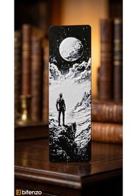 Resim Dolunay Ve İnsan Silüeti Tasarım Kabartma Dokulu Kitap Ayracı - Gece Manzaralı Kitap Aksesuarı 