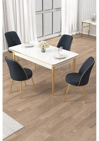 Resim Canisa Rewa Serisi 70x110 Sabit Beyaz Gold Detay Masa Takımı Ve 4 Antrasit Sandalye Masa Beyaz Sandalye Antrasit Ayak Gold 