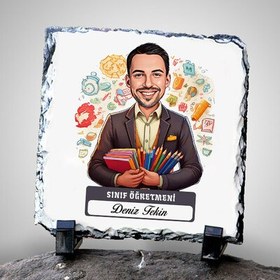 Resim Erkek Sınıf Öğretmeni Temalı Karikatürlü Taş 