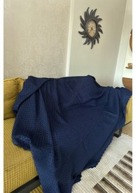 Resim Sofline Kadife Şönil Koltuk Örtüsü, Kaymaz Kanepe Örtüsü, Koltuk Şalı 180 X 220cm Lacivert 