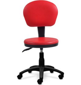 Resim Ofiscombin Ofis Döner Tekerli Amortisörlü Arkalıklı Yüksek Sırtlı Tabure Kirmizi Deri 00047499601 