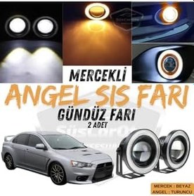 Resim Mitsubishi Lancer 2007-2014 Uyumlu Mercekli Angel Sis Farı Metal 76 Mm Turuncu Halkalı Gündüz Farı 