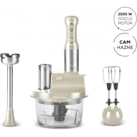 Resim 2000W Cam Mutfak Robotu Soft Cream Inox, Çok Fonksiyonlu ve Şık Tasarım 