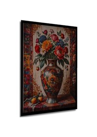 Resim Görkemli Vazo Çiçek Buketi Yağlı Boya Görünümlü Ahşap Ev,antre,ofis,mutfak Tablo Çerçeve Görünümlü-5-644 - 90 X 60 