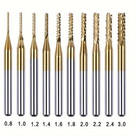 Resim 10 adet 0.8-3mm Titanyum Kaplamalı Oyma Freze Ucu Karbür Uçlar, 1/8'' Saplı Döner Aletler için 