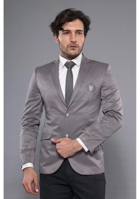 Resim Çift Düğmeli Mono Yaka Armalı Füme Gri Ceket -wessi Füme 