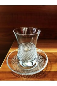 Resim Saray Model Kesme Dekorlu 6'lı Çay Bardağı 100 Cc - Kristal Görünümlü Şık Sunum Seti Şeffaf 