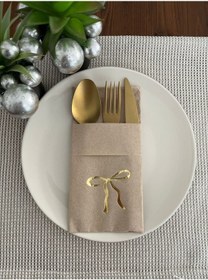 Resim Gold Yaldızlı Kraft Cepli Fiyonk Peçete 12 Adet 