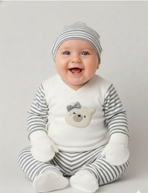 Resim Balbeybi Yeni Doğan 5'li Set Hastane Çıkışı %100 Pamuk Müslin Kumaş Bebek Giysisi Paketli Beyaz 