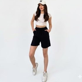 Resim Ozy Fashion Lacivert,Müslin Kumaş,Cepli,Beli Lastikli,Kadın Midi Boy,Yazlık Şort - 