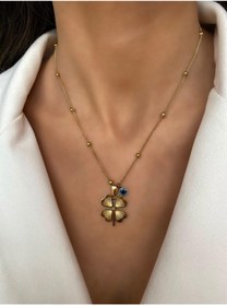 Resim HATKEN Aksesuar Gold Renk 4 Yapraklı Çelik Kolye 
