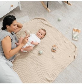 Resim 4 Katlı Çok Amaçlı Müslin Örtü & Battaniye %100 Pamuk, Oeko-teks Sertifikalı 80x80 Cm Bej 