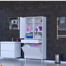 Resim Eliusta Mira Dolap 6 Bölme Çok Fonksiyonlu Banyo Dolabı 70 Cm Beyaz Sepetli Dolap 70x171x32,5 Cm Organizer Beyaz 