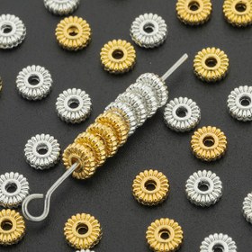 Resim 100 Adet/200 Adet Tekerlek Aralayıcı Boncuklar, Yuvarlak Ara Parçaları, Alaşımlı Konumlandırma Boncukları, Lastik Gevşek Boncuklar, Dişli Pul, 6.8mm Bağlantı Parçaları, Dekoratif Boncuklar, Bileklik ve Kolye Yapımı İçin Dokulu Boncuklar, Takı Aksesuarları DIY El Sanatları Malzemeleri 