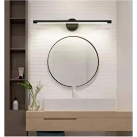 Resim Yapışkanlı 36 cm Beyaz Işık Ledli Pilli Aplik Banyo Tablo Ayna Duvar Aydınlatma Siyah Pil Dahildir 