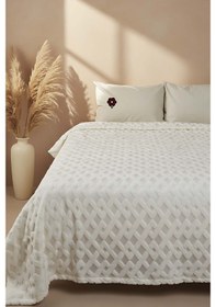Resim Rivaistanbul Leona Jakarlı Raşel Geometrik Çift Kişilik Punch Yatak Örtüsü Krem 