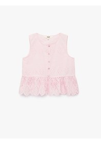 Resim Koton Fırfırlı Bisiklet Yaka Brodeli Pamuklu Bluz Pembe 6skg60049aw Gül 