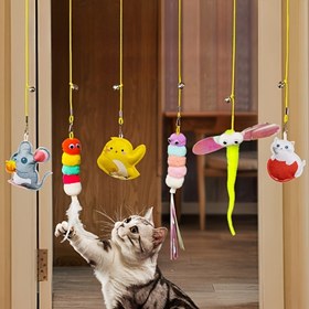 Resim Eğlence Amaçlı 3/6'lı Kedi Oyuncak Seti, Sentetik Fiber Tüy Oyuncaklar, Zil Çıngıraklı Oyuncak Çubuklar ve Kapı Asılı Salıncaklar Dahil. Tüm Kediler İçin Uygun, Rastgele Renklerde, Bataryasız Ayarlanabilir Asılı Kedi Oyuncakları. 