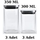Resim Kitchen Design Lab Vakum Krom Kapaklı Kare Cam Kavanoz 300ML 350ML Saklama Kabı 6 Adet 