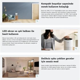 Resim Bosch 37,5 M² Hepa Aktif Karbon Akıllı Sensörlü Hava Temizleyici Cihaz Sessiz Beyaz Günlük Kullanım 