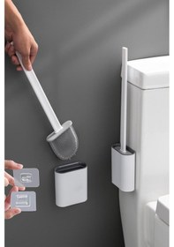 Resim 2li Set Beyaz Ve Siyah Renk Silikon Tuvalet Fırçası Set Bükülebilir Pratik Silikon Wc Klozet Fırçası 