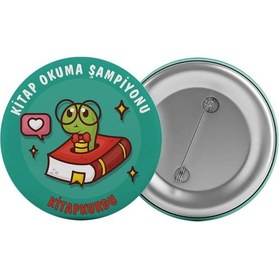 Resim Kitap Kurdu Çanta Rozeti 20 Adet Kitap Okuma Şampiyonu En Büyük Boy 5.8cm İğneli Broş 