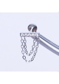 Resim 316 L Cerrahi Çelik Zincir Sallantılı Zirkon Taşlı Dudak Helix Kıkırdak Tragus Piercingi Gümüş 