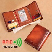 Resim Erkekler için Lüks Üst Katman Dana Derisi Üç Katlı Cüzdan - RFID Engelleme, Kimlik Penceresi, 8 Geniş Kart Yuvası, 2 Derin Nakit Cepli, Klasik Tasarımlı Premium Para Çantası 