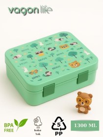 Resim Vagonlife - Yeni Nesil Çocuk Beslenme Kutusu Tek Katlı - Bölmeli Lunch Box - 1300 Ml. (Plastik PP5 Malzeme) (Yeşil) 