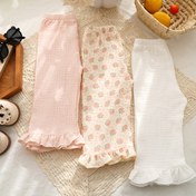 Resim 3 adet Kızlar için Boho Tarzı Pamuklu Ruffle Pantolon - Bahar/Yaz Çiçek Desenli, Hafif Pembe, Beyaz ve Bej, Ruffle Ayak, Normal Kalıp, Bahar Yaz Giyim | Bohem Tarzı | Ruffle Pantolon, Kız Giyim, Dış Mekan İçin 