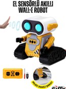 Resim giffy Oyuncak Uzaktan Kumandalı El Sensörlü Akıllı WALL-E Robot Dahili Şarjlı Işıklı Sesli Fonksiyon Sarı 