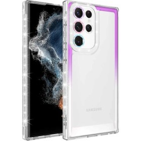 Resim Case 4U S22 Ultra Uyumlu Kılıf Simli ve Renk Geçiş Tasarımlı Lens Korumalı Park Kapak Mor - Beyaz 