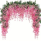 Resim Pembe çiçeklerle ve yeşil yapraklarla yapay Wisteria garsoni - İç/Dış Mekan Düğünleri, Duvar Dekoru ve Yatak Odası Detayları için mükemmel, Düğün Dekorasyonları 