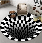 Resim Geeksen 3d Optik İllüzyon Yuvarlak Halı - Siyah Beyaz Geometrik Desenli Dayanıklı Ev Dekoru 60x60cm 