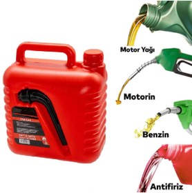 Resim NZB Plastik Boşaltma Borulu Antistatik Benzin Bidonu 5 Litre Akaryakıt Mazot Taşıma Doldurma Yakıt Depol 