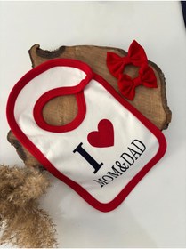 Resim Miniminiksdesing I Love Mom&dad Bebek Penye Mama Önlüğü + 2'Li Toka 
