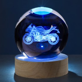 Resim Tek bir 3D oyma motosiklet kristal küre süsü, çok renkli taban, gece lambası, annenin hediyesi, onun/ona hediye, kız arkadaşın hediyesi, Sevgililer Günü hediyesi, doğum günü hediyesi, ev oturma odası ofis dekorasyonu küçük hediye masaüstü süsleri masa üstü dekoratif ışıklar Ev dekorasyonları için arkadaşlar tatil hediyeleri Noel dekorasyonları Cadılar Bayramı dekorasyonları 