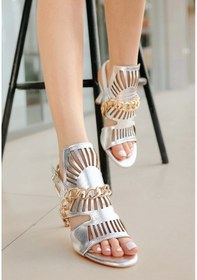 Resim Biçomi Lidya Gümüş Cilt Topuklu Ayakkabı Çok Renkli 