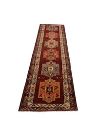 Resim Zehra Abla Halı Vintage El Dokuma Şaheser Otantik Göbekli Herki Yolluk Yün Halı 5651 Renkli 