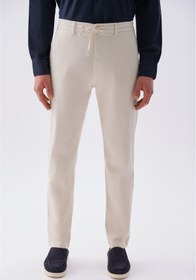 Resim Mudo Erkek Kemik Rengi Beli Bağlamalı Tapered Fit Chino Pantolon 