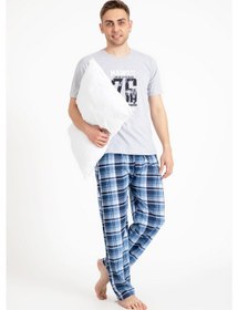 Resim Tampap Erkek Pijama Takımı Kısa Kol Baskılı Takım 2170Kk Gri 