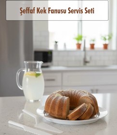 Resim BiiShe Akrilik Beyaz Kek Fanusu ve Servis Seti - 33 x 39 x 14 cm 