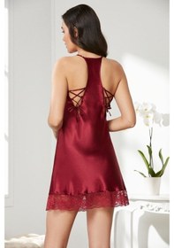 Resim Pierre Cardin Saten Dantelli Gecelik 870 Bordo (550644935) 