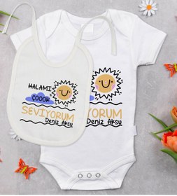 Resim Bitmeyen Kartuş Halamı Çok Seviyorum Tasarımlı Body ve Mama Önlüğü Seti 