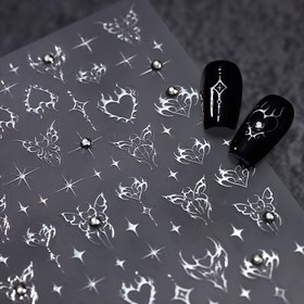 Resim 1 adet 5D Kabartmalı Yıldız Aşk Kalp Tırnak Sanatı Çıkartmaları - Parlak, Kendinden Yapışkanlı Holografik Tırnak Süslemeleri, Basit Şık Manikürler için Mükemmel, Tırnak Sanatı Çıkartmaları | Yıldızlı Gece Tasarımı | Kendinden Yapışkanlı Çıkartmalar, Tırnak Süslemeleri 