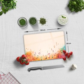 Resim Decorita Cam Kesme Tahtası - Cam Kesme Tablası | Renkli Notalar | 20CM x 30CM 