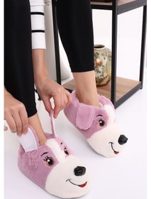 Resim Hayvanlı H10 Köpekli Kışlık Çocuk Panduf Ev Kreş Pandufu Lila 