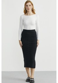 Resim Sementa Cep Detaylı Uzun Triko Etek - Siyah Siyah 