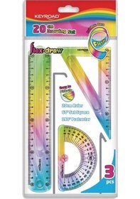 Resim Cetvel Takımı Kırılmaz Esnek Silikonlu Kırılmaz 3'lü Gökkuşağı 20 Cm 1 Paket Cetvel Seti Renkli 
