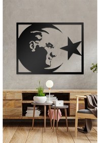 Resim Ata Bayrak Metal Tablo Mat Siyah 